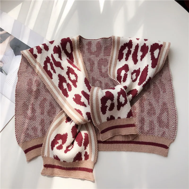 Корейская мода, женский шарф, леопардовая расцветка, расцветка, свободная, Вязанная, темпераментная шаль,, осенне-зимний шарф, PC368