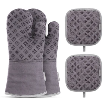 

Homemaxs 2PCS Oven Mitts with 2PCS Heat Resistant Pot Holder Pad Protective Oven Gloves (Gray)