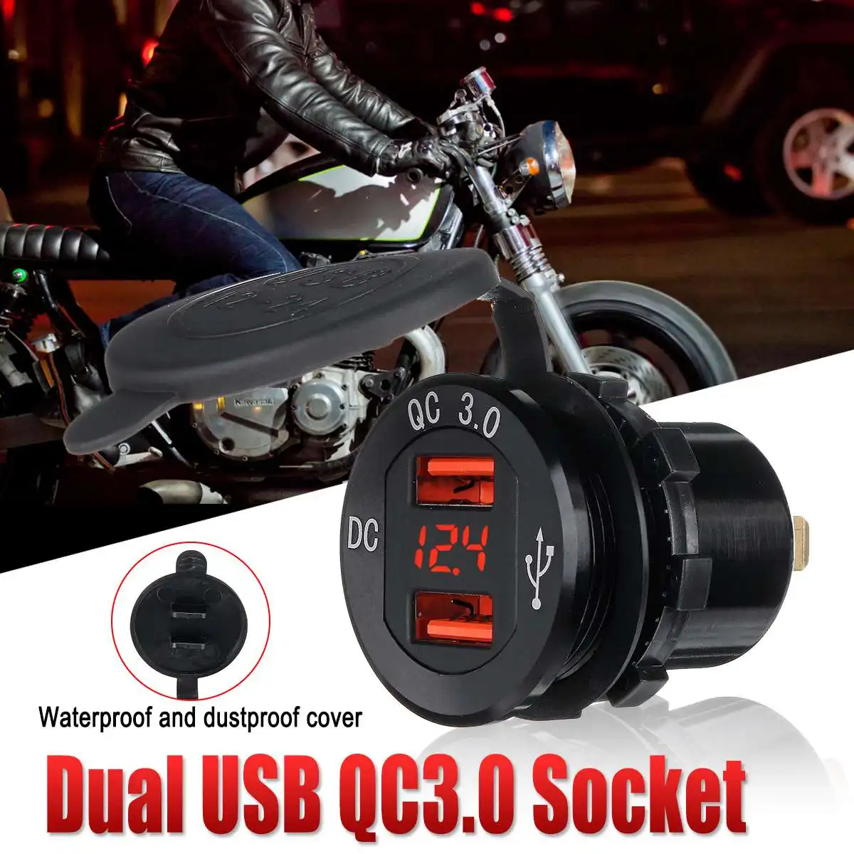 12 V-24 V Dual USB Автомобильное зарядное устройство для быстрой зарядки с 3,0 мотоцикл Зарядное устройство гнездо Зарядное устройство светодиодный цифровой вольтметр метр монитор
