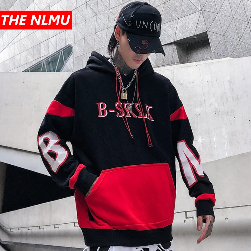 

Hoodies Men Harajuku Color Patchwork Printed Pullover Sweatshirts 2019 Streetwear Fashion Hip Hop Hooded Tops Male Hoodie WG480