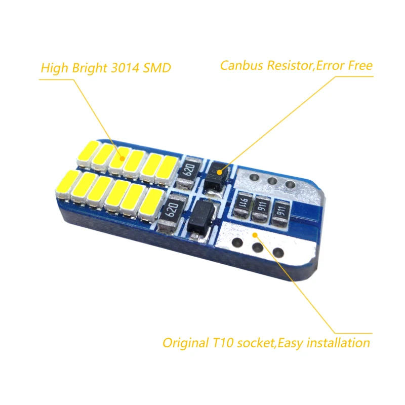 Высококачественный автомобильный светодиодный индикатор T10 Canbus W5W 24SMD 3014