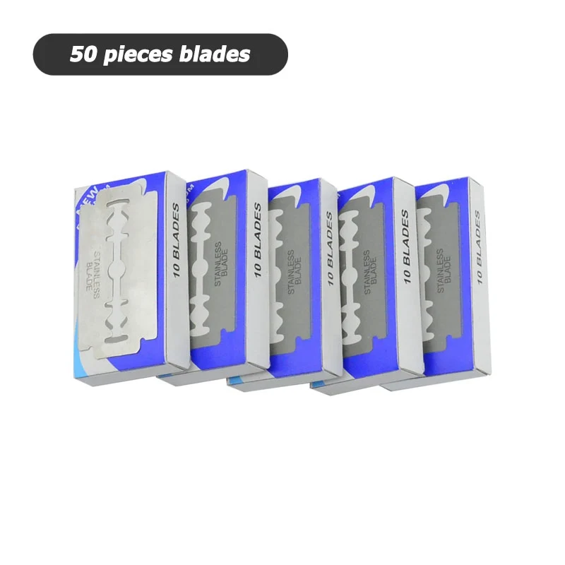 50 pieces blades Univinlions ручная бритва, Профессиональная парикмахерская бритва с прямым краем, бритва для бороды, удаления волос, складной нож для бритья с лезвиями 10 шт - Цвет: 50 pieces blades