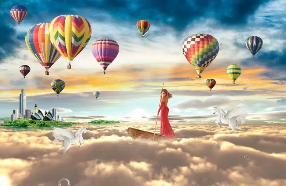 Beibehang Индивидуальные Большая фреска облака над небом Творческий Горячий воздушный шар богиня туман Море ТВ фон обои