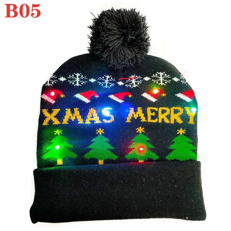Wholesale New Children LED Christmas Hat With Lights Winter Warm Cartoon Knitted Pompom Beanie Cap For Kids Christmas Decoration - Цвет: B 05