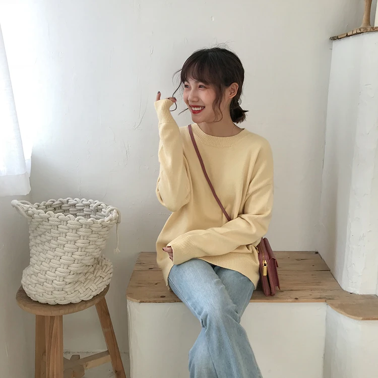 Basic Knit O-Neck Jumpers Women Sweater Casual Loose Winter Long Sleeve Sweater Women Pullovers Streetwear 2 orders