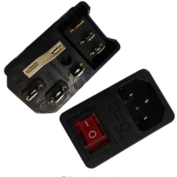 

50Pcs Black 250V 15A IEC320 C14 Power Socket With 3P Red Light Switch Sercw Type