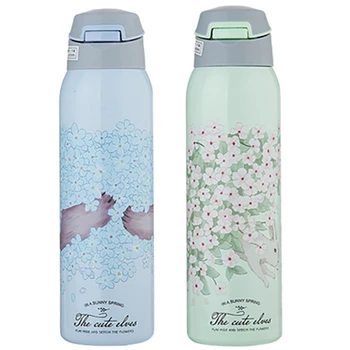 

2Pcs 450Ml Double Wall Thermoscup Hot Water Bottle 304 Stainless Steel Vacuum Flask Mug with Straw - Blue & Green