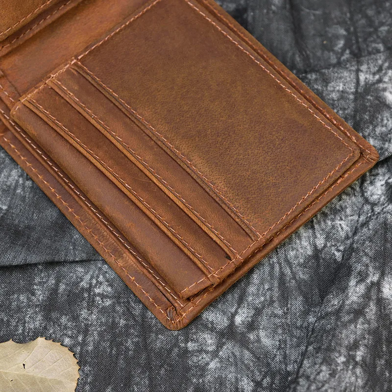 Мужской кошелек Crazy Horse из кожи с карманом на кнопке, карман для монет, Воловья кожа, Двойные кошельки, натуральная кожа, короткий кошелек, чехол для карт