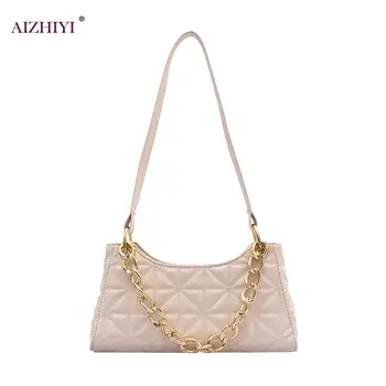 

Fashion Lattice Pattern Handbag PU Leather Portable Women Small Chain Underarm Shoulder Bags Female Street Travel Totes