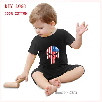 

Summer New Style Punisher flag Skull Printed Short Sleeved Baby Romper Pure Cotton Newborn Body Suit Baby Pajama Boys Girls