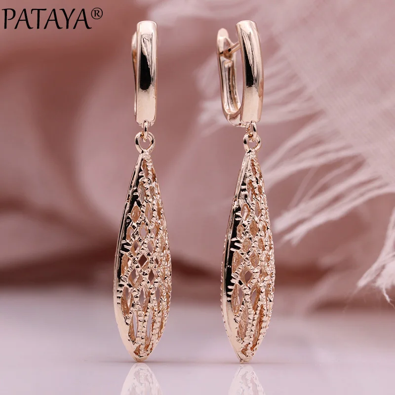 Dangle Earrings Jewelry Gift 585 Rose-Gold Horse-Eye Wedding PATAYA Retro Trendy Fashion