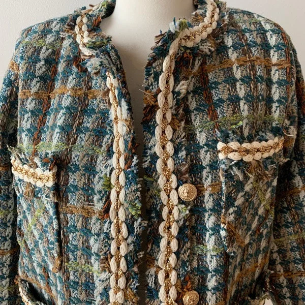 H4790c346e17e4ac4b9efcb17847e0419n - Spring / Autumn Korean Single-Breasted Chain-Trimmed Tweed Jacket