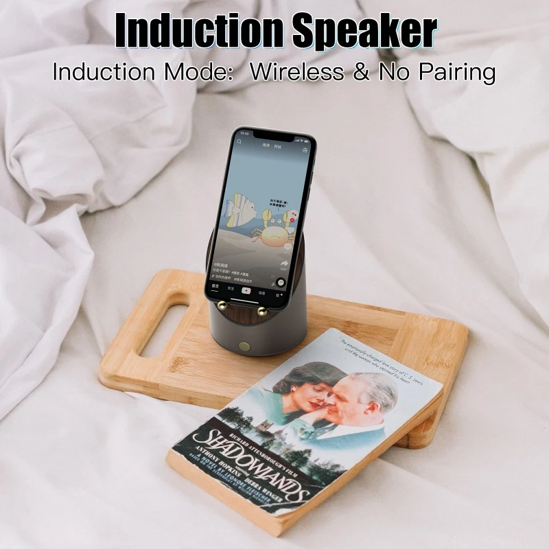 

Induction Speaker with time o'clock,alarm clock,phone holder function, unviersal for andriod and Iphone Wireless Touch Speaker
