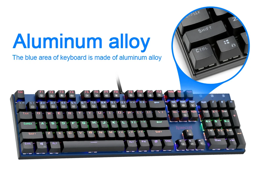 Redragon K565 Радужная USB Механическая игровая клавиатура алюминиевый синий переключатель эргономичная светодиодная подсветка 104 клавиш Проводная компьютерная игра