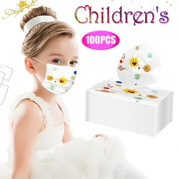 

100PCS Flower Kids Disposable Mask 3 Layer Child Filter Hygiene Thicken Children's Face Mouth Mask Earloop Fast Delievry New