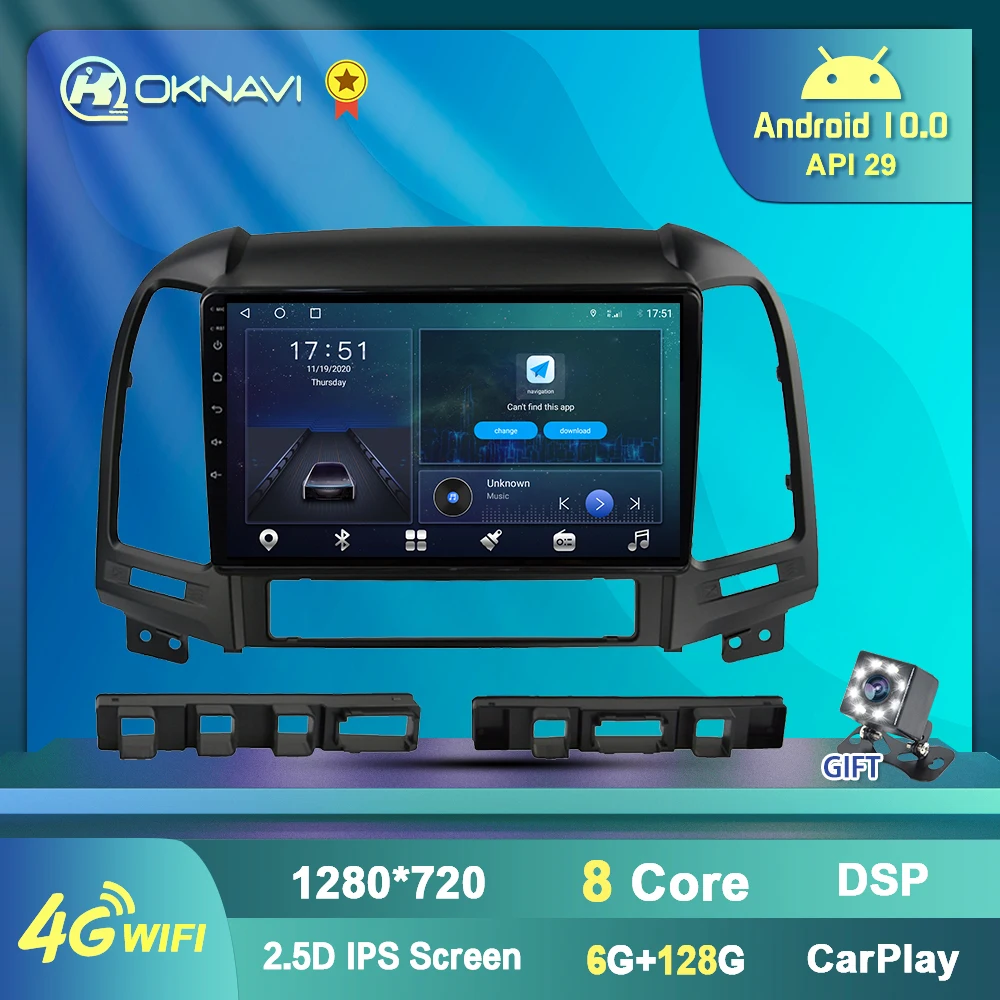 8 Core Android 10.0 Car Radio Autoradio for Hyundai Santa Fe 2006-2012 Multimedia Stereo Player GPS Navigation Carplay Bluetooth