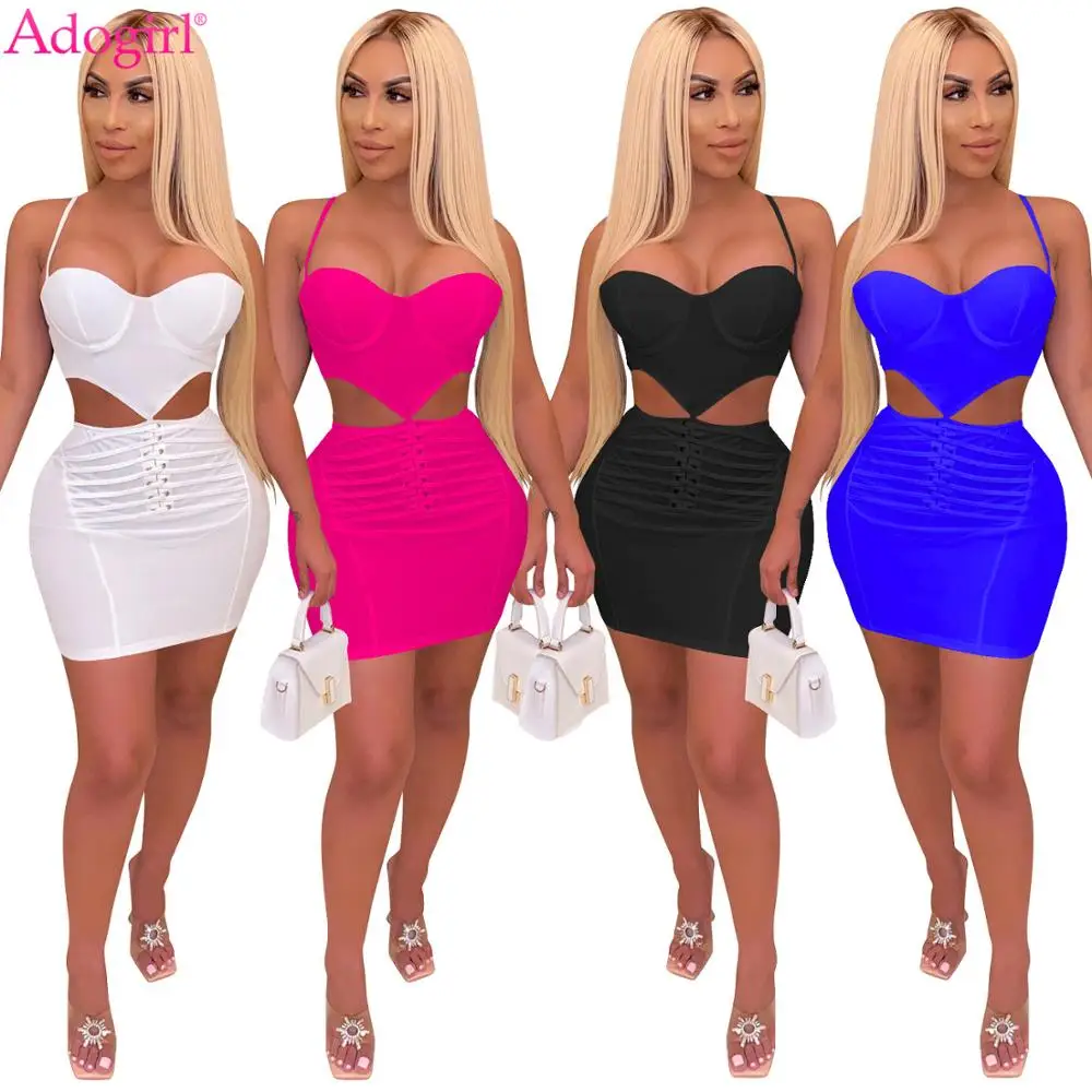 Однотонное мини платье Adogirl на бретелях спагетти сексуальная кофта