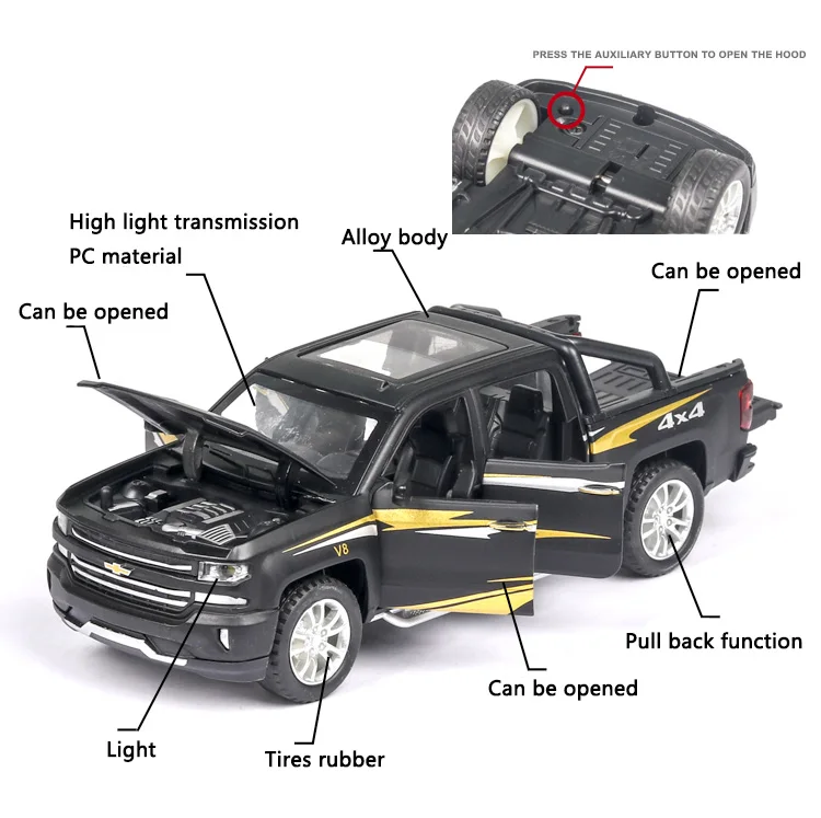 Литая под давлением модель автомобиля Chevrolet Solander грузовик 1:32 моделирование автомобилей из металлического сплава вытяните назад игрушки коллекция подарки для детей