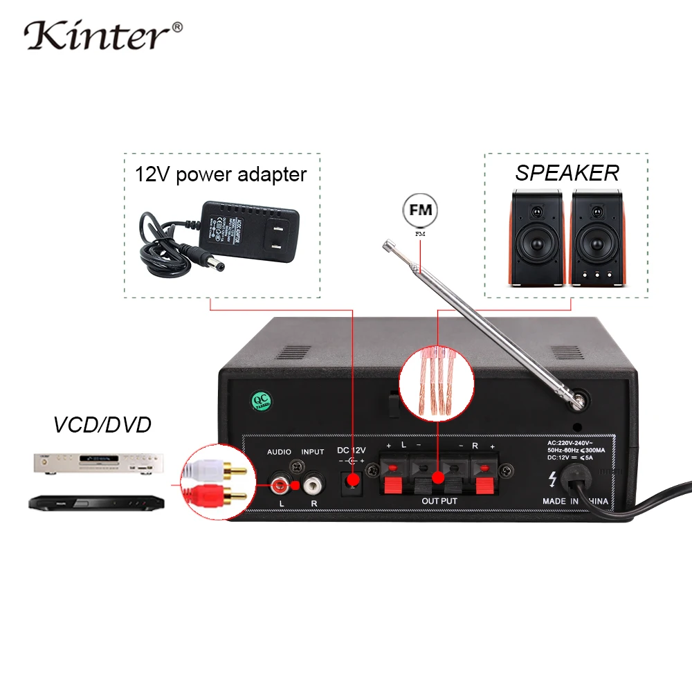 Hifi Стерео Усилители звука аудио 2,0 каналов kinter-002 домашний усилитель с микрофоном BT SD USB ввод питания управление басами