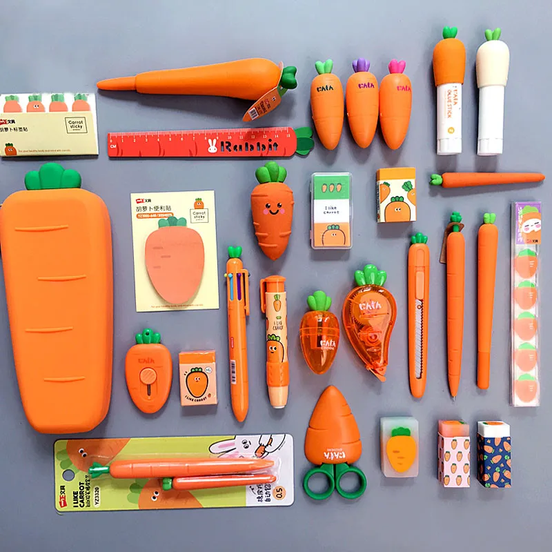 2020 Sharkbang Creative Carrot Series Silicone Soft Pencil Case Penholder Organizer Bag Kawaii Stationery Set Kids Birthday Gift