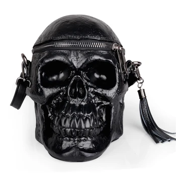 

3D Creative Personality Personality Funny Skull Black Men And Women Shoulder Bag Silicone Crossbody Bag Fashion Trend Handbag