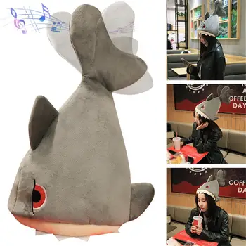 

Plush Stuffed Toy Cute Dance Electric Music Funny Shark Pattern Adjustable Hat Innovative Birthday Gifts for Kids and Adults