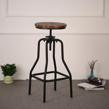 

iKayaa Industrial Style Height Adjustable Swivel Bar Stool Natural Pinewood Top Kitchen Dining Breakfast Chair