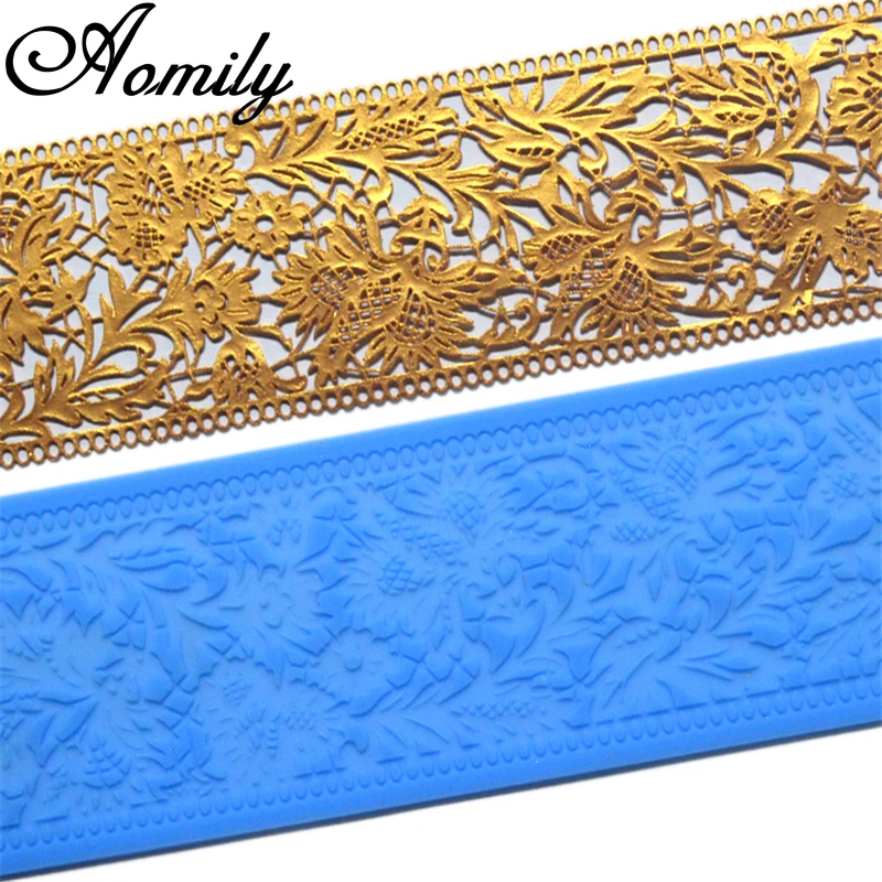 Aomily Noble Flower Lace Silicone Mold Wedding Cake Border Decoration Tool Fondant Cake 3D Mold Food Grade Mat Mould Baking