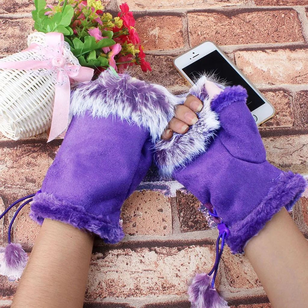 Vingerloze Handschoenen Hoge Handschoenen женские зимние перчатки с искусственным кроличьим мехом без пальцев W1209