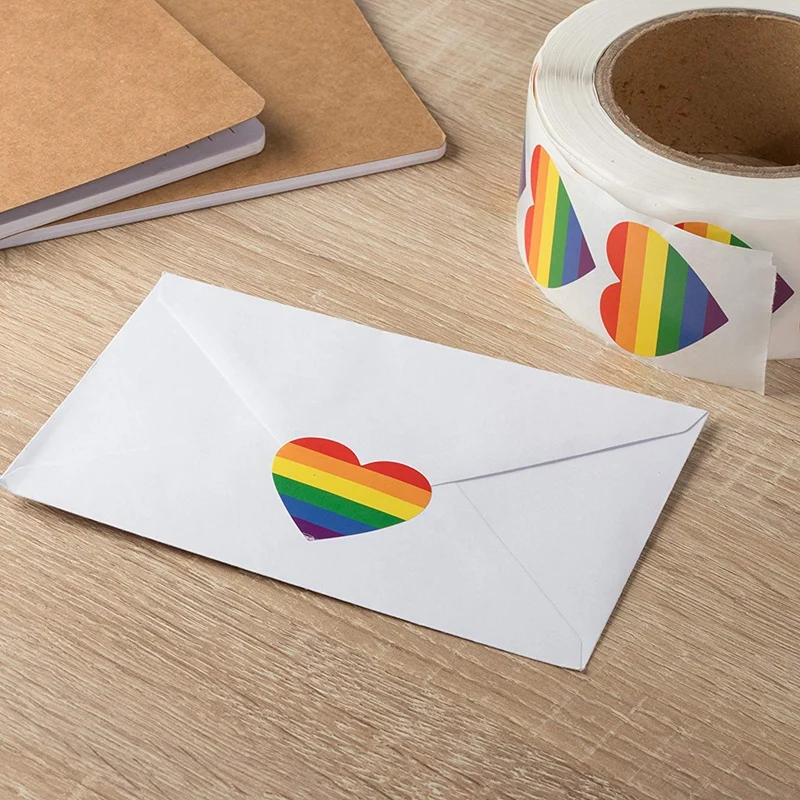 Gay Pride Stickers-500-наклейки Love Rainbow в форме сердца, Pride этикетки типа «флажок» для подарков, рукоделия, запечатывания конвертов, 1,6