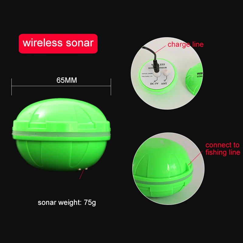 Portable Depth Fish Finder with 100 M Wireless Sonar Sensor Echo Sounder Fishfinder for Lake Sea Fishing