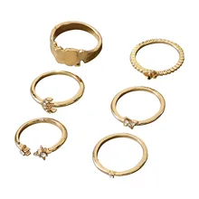 2021 promocja moda kreatywne pierścionki 6 sztuk zestaw czeskich Vintage Rings dla dziewczynek zawiera różne style akcesoria tanie i dobre opinie CN (pochodzenie) Ze stopu aluminium Kobiety Metal TRENDY Nieregularne Zgodna ze wszystkimi Fashion Rings Na imprezę
