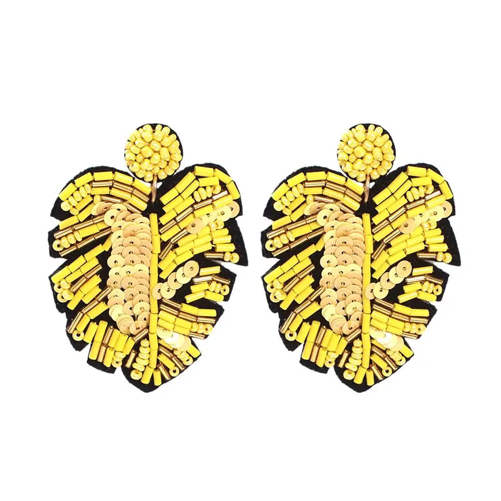 Yellow Earrings MANILAI богемные бусы кольца с подвесками в виде листьев для женщин большие, ручной работы из бисера листья Висячие женские серьги-подвески свадебные украшения - Окраска металла: Yellow Earrings