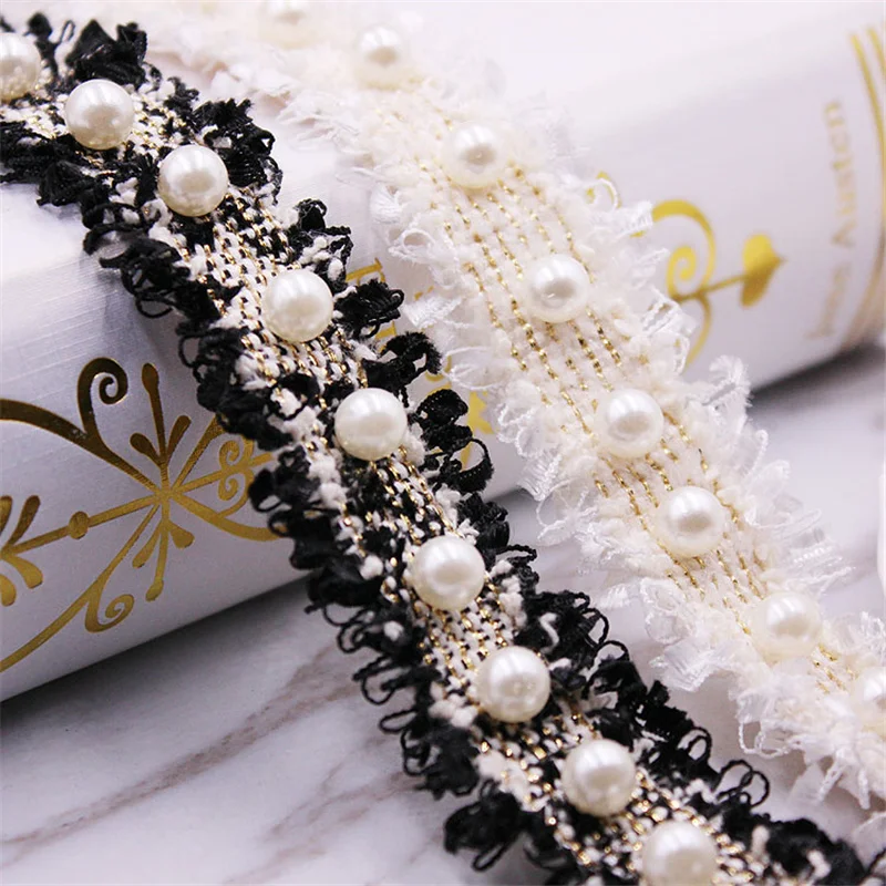 1 ярд/лот нейлоновая Золотая жемчужная кружевная отделка винтажная вышитая лента