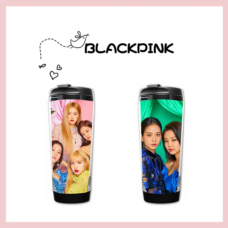 Kpop BLACKPINK Обложка для журналов кривые чашки Дженни JISOO Роза Лиза двухслойный Пластик чайная чашка BLACKPINK бутылки вентиляторы подарки