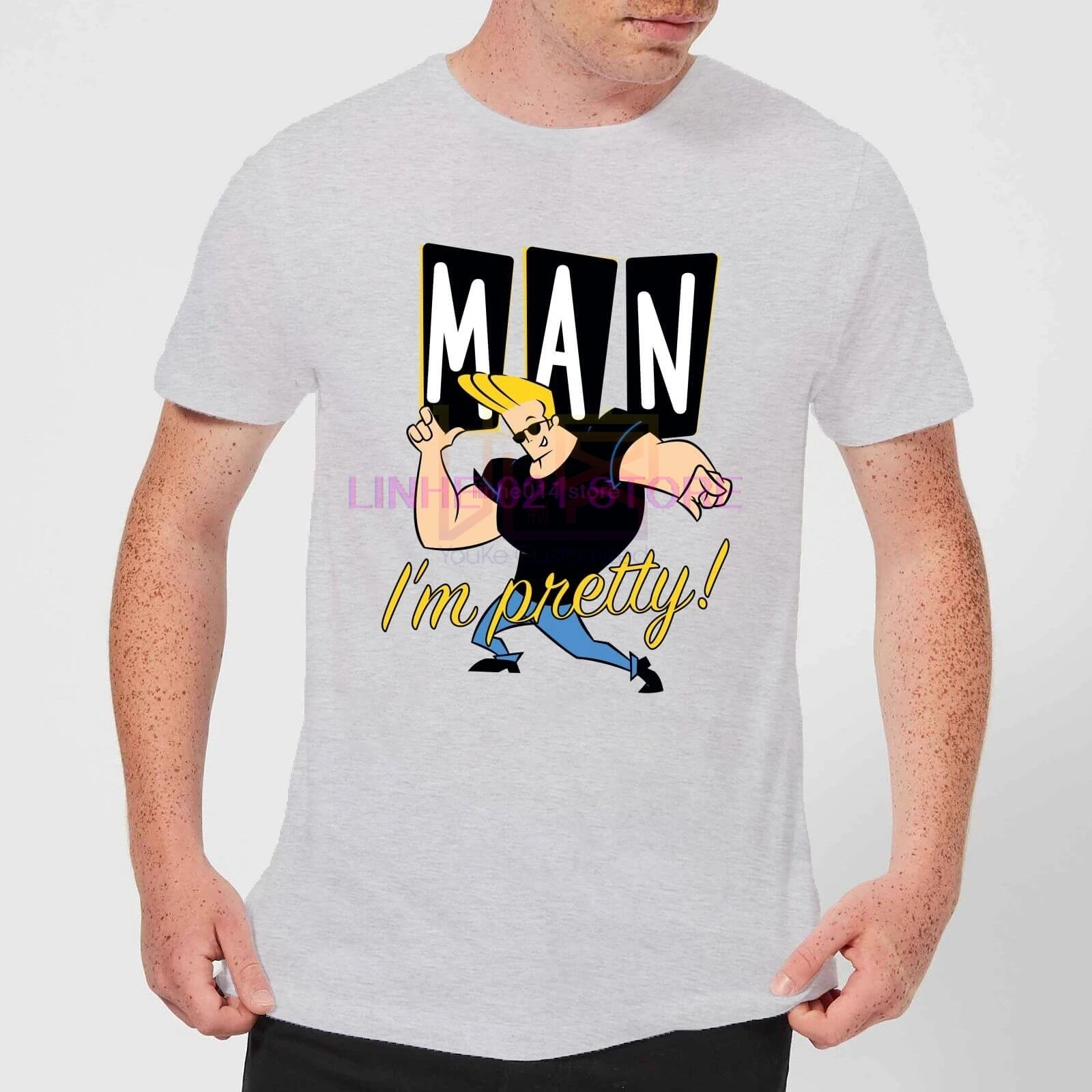 Johnny Bravo человек I'm Pretty &quotДля мужчин футболки с рисунками из мультфильмов |