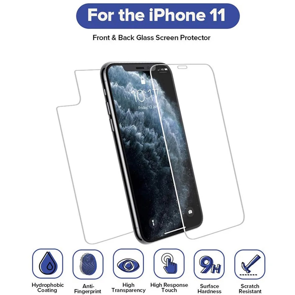 Front Back Protective Glass on iphone X XS 11 Pro Max XR 6 7 8 Plus Screen Protector Tempered Glass for iphone X 11 Pro Max glas