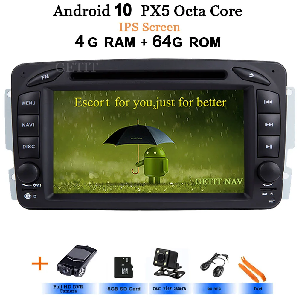 Android 10 стерео радио dvd-плеер для Mercedes Benz/W209/W203/M/ML/W163/Viano/W639/Vito gps Навигация BT wifi Carplay - Цвет: IPS-4G-Rear-DVR CAM