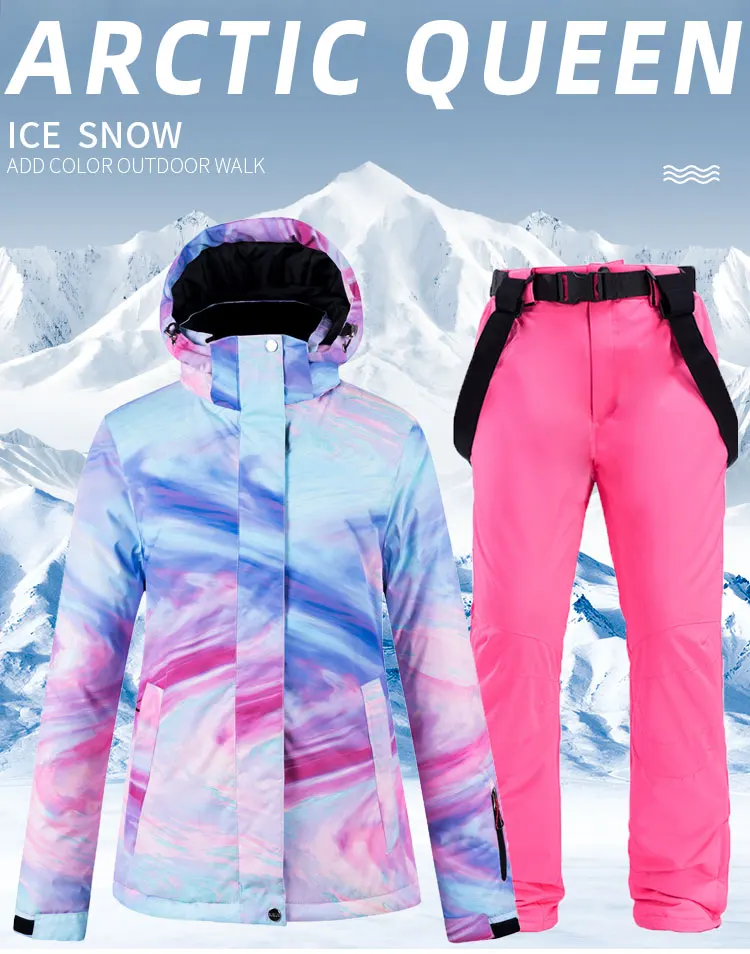 30 °C теплый лыжный костюм женский бренд Женская лыжная куртка и брюки теплые водонепроницаемые дышащие лыжные и сноубордические костюмы