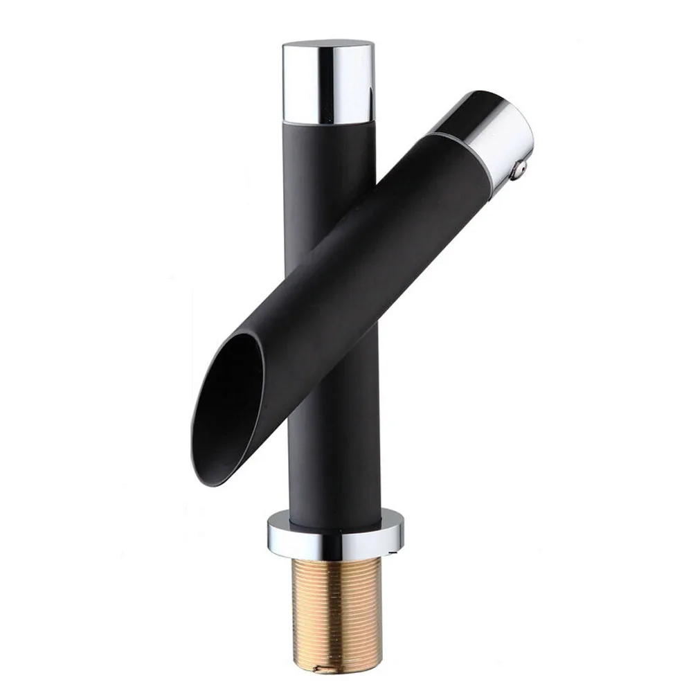 

Hot Cold Bathroom Kitchen Mixer Tap Chrome Waterfall Black Home Basin Sink Faucet Small Deck Mount Brass One Hole Single Handle