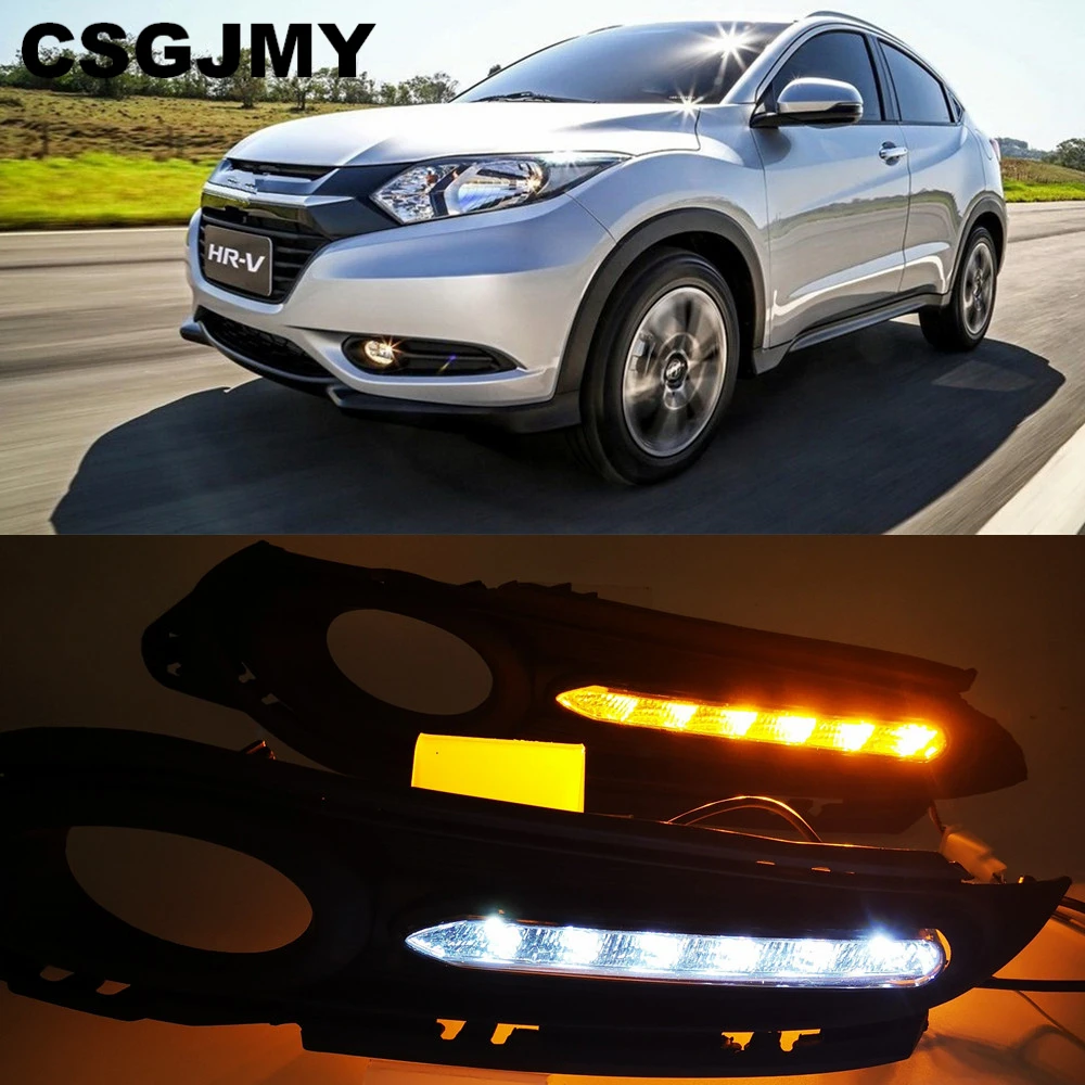 Автомобильный мигающий фонарь для Honda HR-V HRV vezel- светодиодный DRL Дневной ходовой свет Дневной свет желтый указатель поворота лампа автомобильный Стайлинг drl