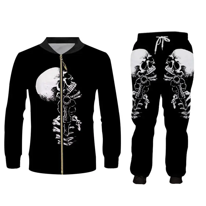 

Gothic 3d Skulls Men Sweatsuits Hoodie Zipper Jackets + Sweatpant Set Unisex Gyms Pullover Fitness Sweatshirts Tracksuit Custom