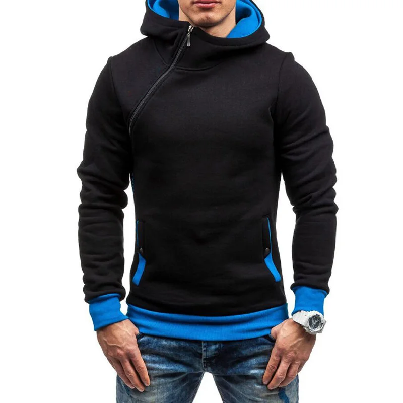 Классные мужские худи 2020 Косая застежка на молнии Однотонные Цвет Толстовки