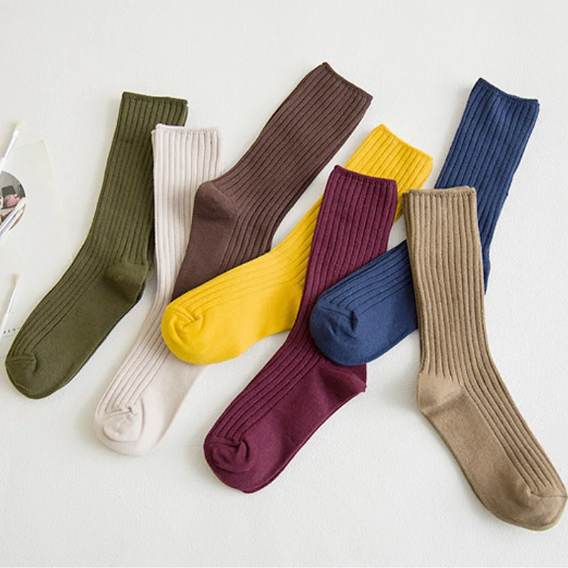 

2019 New Loose Socks Women 200 Needles Cotton Knitting Rib Solid Colors 14 Kinds of 4 Seasons Basic Daily Women Socks SA-8