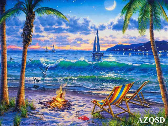 Paints By Numbers Scenery Pictures Oil Drawing By Numbers Boat Home Decoration Full Set Coloring By Numbers 50x40cm