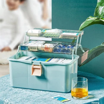

Home First Aid Kit Nordic Family Medicine Storage Box Double Layer Medical Organizer Case Pill Store Bins High Capacity Drug Kit