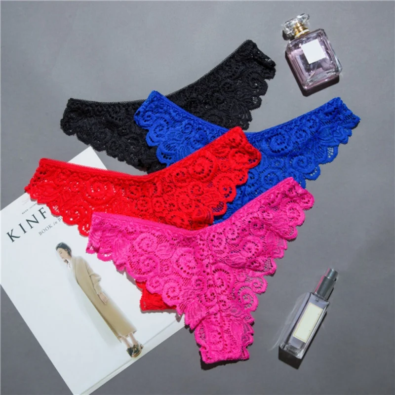 Women High Elasticity Briefs Underwear Solid Color Lace Panties Underwear SW