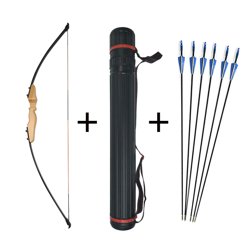 bow .arrow .quiver Лук и стрела набор 51 дюймов Рекурсивный лук 40 фунтов демонтаж Деревянный Стояк прямой длинный лук с 6 шт синий стекловолокно стрелы и колчан - Цвет: bow .arrow .quiver