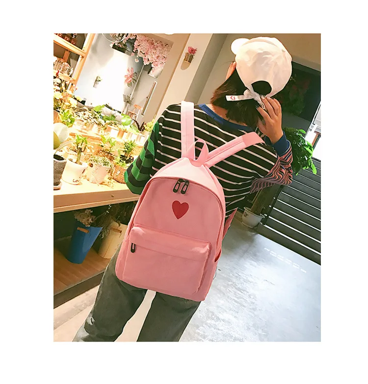 Корейский стиль Ulzzang Harajuku простая ткань девушки сердце рюкзак кампус средней школы студентов школьная сумка женская большая емкость