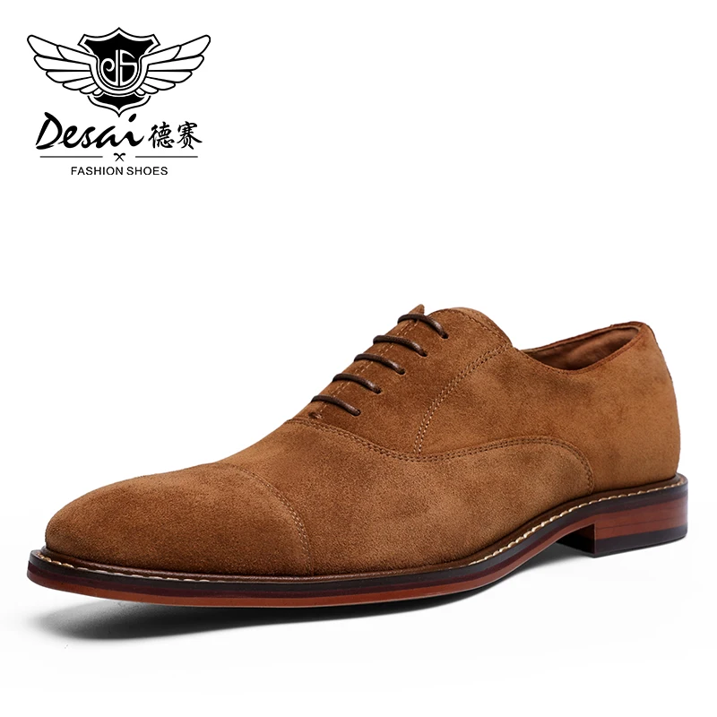 Desai Men Shoes England Trend Casual Shoes Male Suede Oxford Wedding Leather Dress Shoes Men Flats - Цвет: Коричневый
